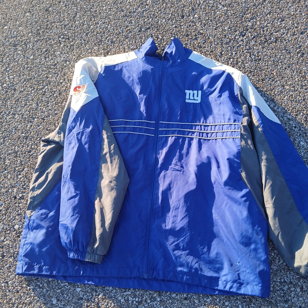 New York Giants Jacket Mens 2XL Blue NFL Football Reebok Full Zip Windbreaker